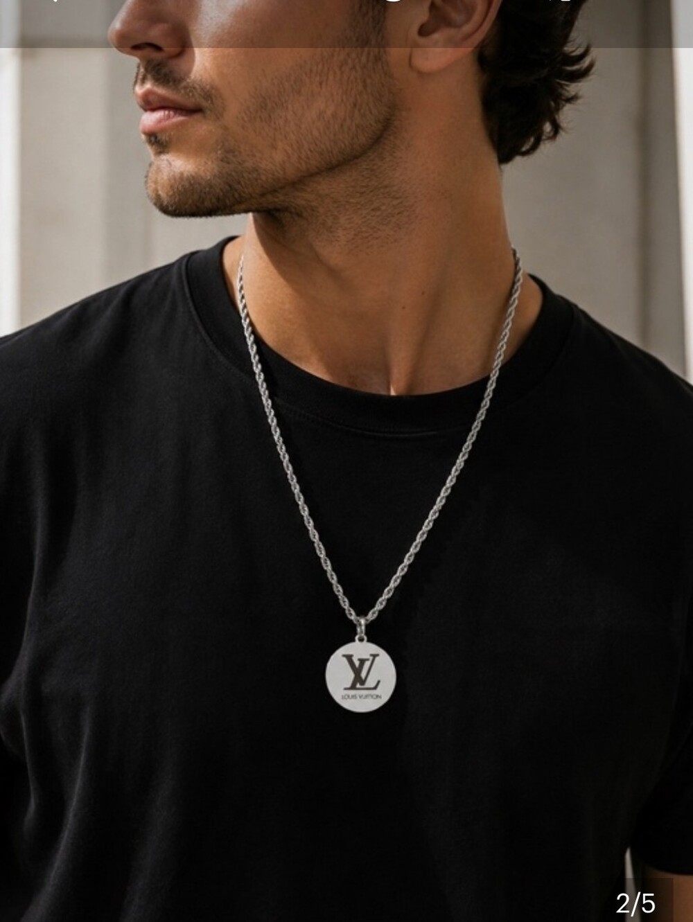 Stainless Steel 24" Rope Chain,Louis Vuitton Double Sided Disc, Unisex Necklace